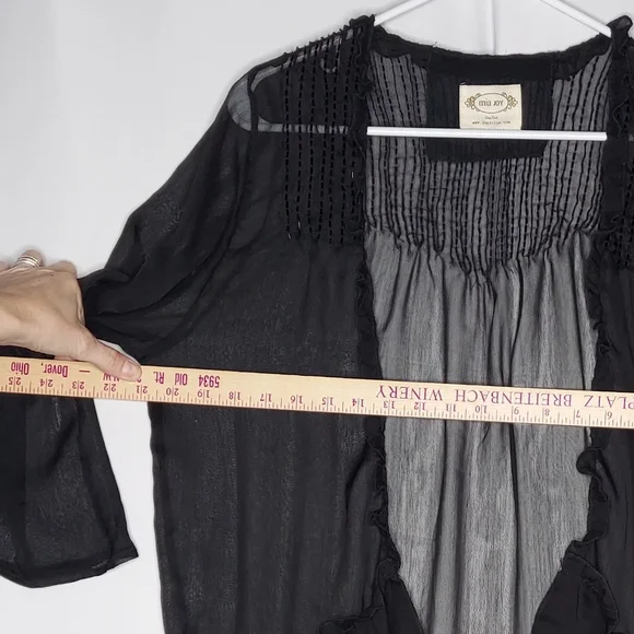 Mia Joy Joy Folie Sheer Duster Cardigan OSFM Black Beaded Ruffle Flared Witchy
